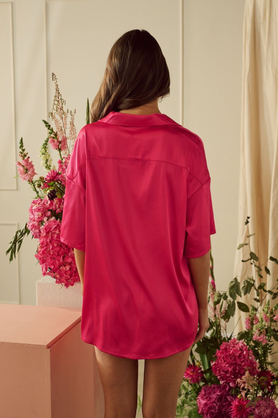 Sleepwear Kat The Label | Celine Short Sleeve Short Set Hot Pink