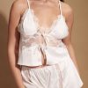 Sleepwear Kat The Label | Lucille Camisole Ivory White Satin Pyjamas