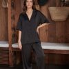 Sleepwear Kat The Label | Celine Short Sleeve Pant Set Black