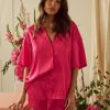 Sleepwear Kat The Label | Celine Short Sleeve Shirt Hot Pink