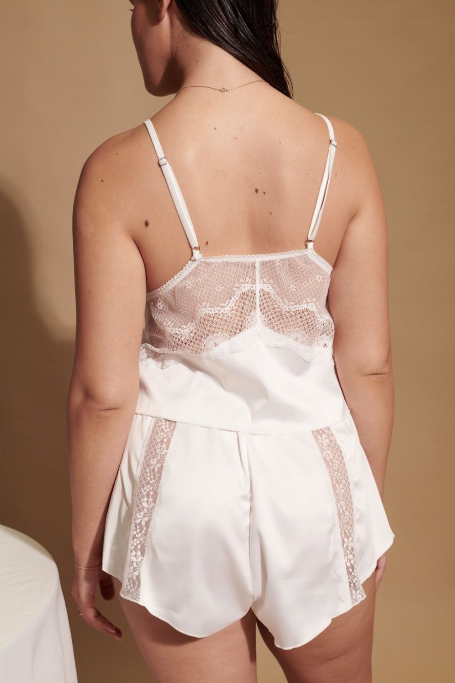 Sleepwear Kat The Label | Lucille Ivory White Silky Lace Pyjama Set