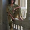 Sleepwear Kat The Label | Celine Short Sleeve Pant Set Olive