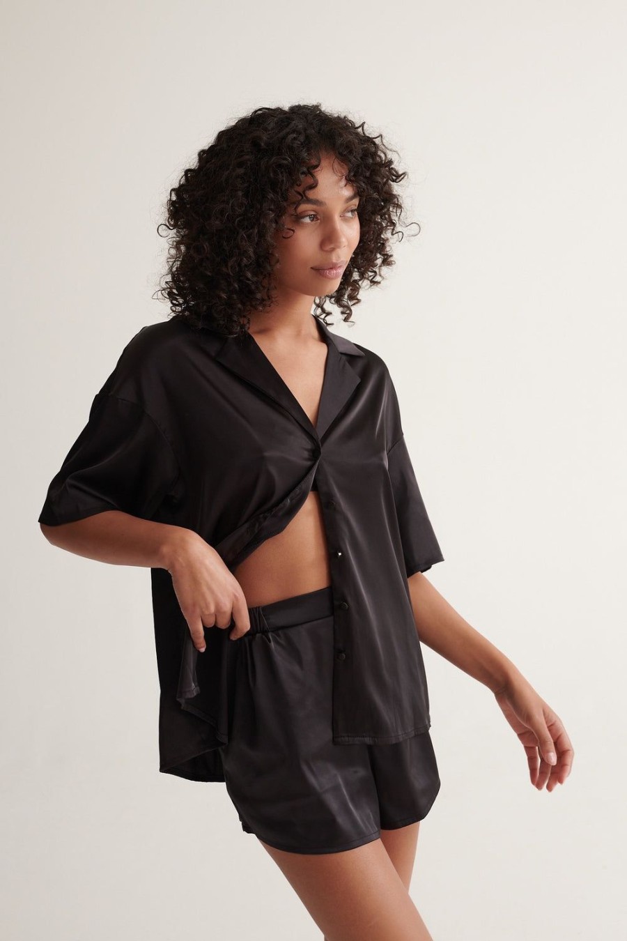 Sleepwear Kat The Label | Celine Short Sleeve Short Set Black