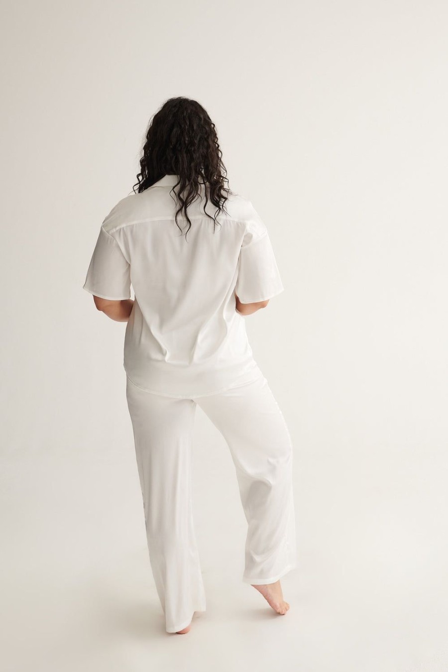 Sleepwear Kat The Label | Celine Short Sleeve Pant Set Ivory