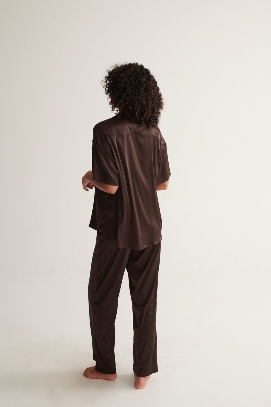 Sleepwear Kat The Label | Celine Short Sleeve Pant Set Espresso